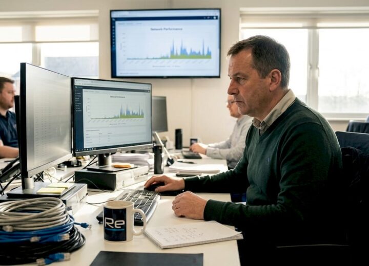 IT manager monitors office network activity