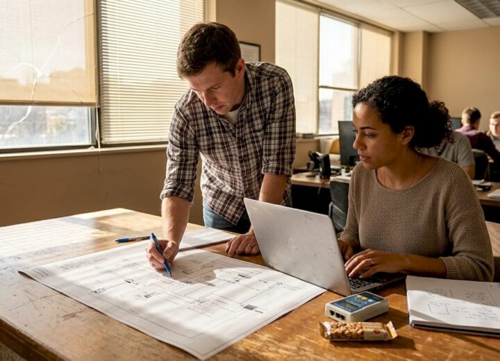 Campus network design: strategic principles for robust connectivity - Re-solution Network engineers reviewing campus connection diagram