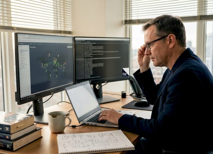 Network optimisation explained: Smart strategies for IT leaders - Re-solution IT manager at desk reviewing network status