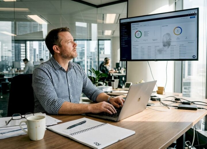 IT manager checking endpoint protection dashboard