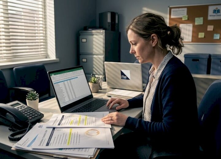 IT administrator reviewing compliance documents