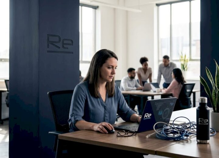 IT manager works in open-plan office