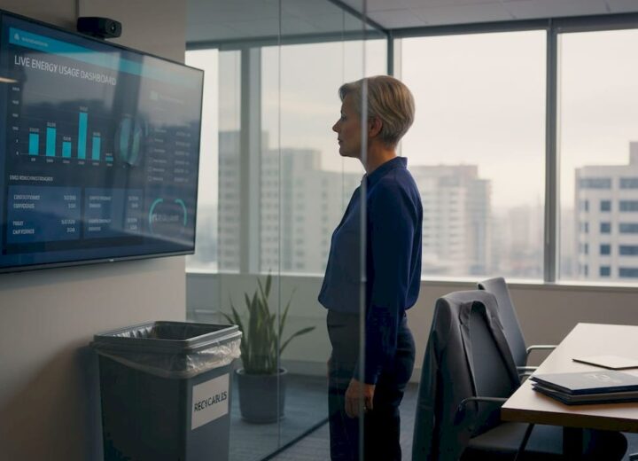 Smart building technology for operational efficiency - Re-solution Facility manager checks smart building dashboard