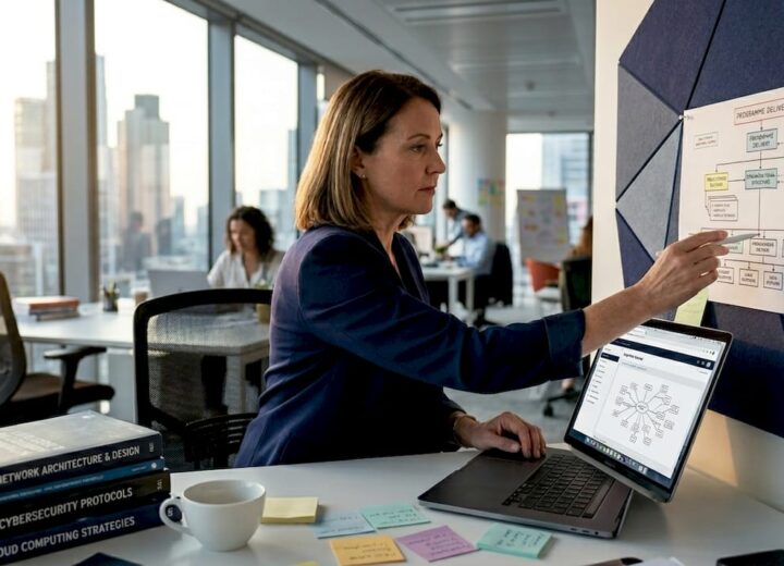 IT manager reviewing cloud architecture workspace