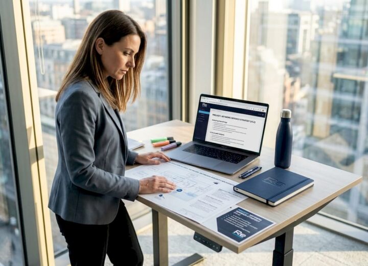 Step-by-step network security guide for robust protection - Re-solution IT manager reviewing printed network diagram