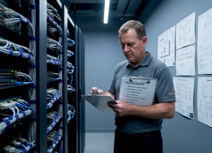 Facility manager checks smart building network