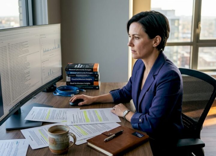 IT manager reviewing security logs in office