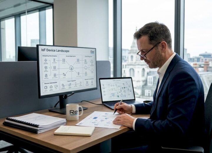 IT manager reviewing IoT device security strategy
