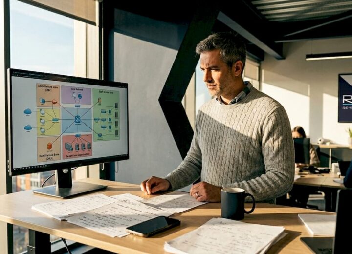 IT manager reviewing network security logs