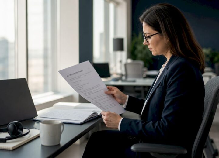 What is access control? A clear guide for 2026 - Re-solution IT professional reviewing access control policy