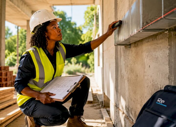 Connectivity planning for new builds: a developer's guide - Re-solution Engineer measuring ductwork on construction site