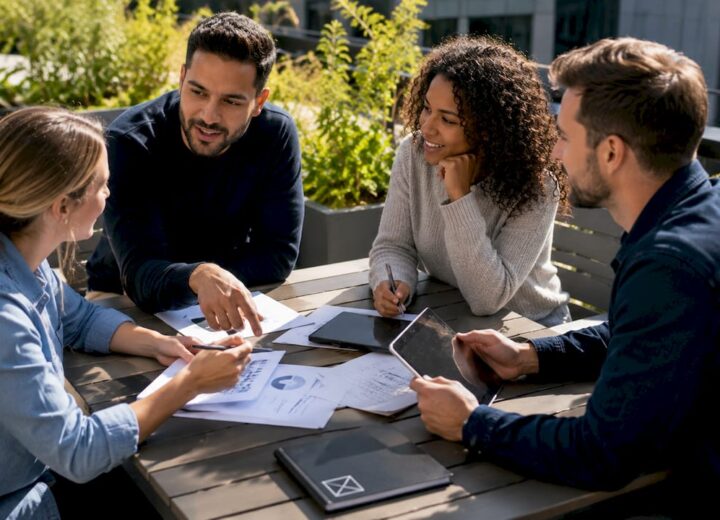 IT security team collaborating at conference table