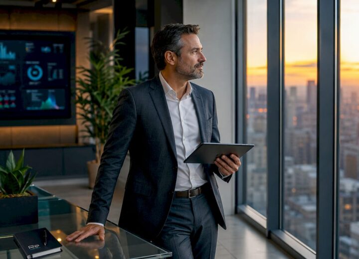 Facilities manager monitoring smart building systems