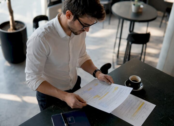 IT professional reviewing printed firewall policies