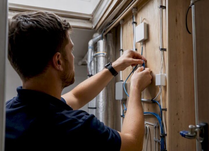 Block co guide: Cisco smart-building networks for UK blocks - Re-solution Hands installing PoE sensors in UK block