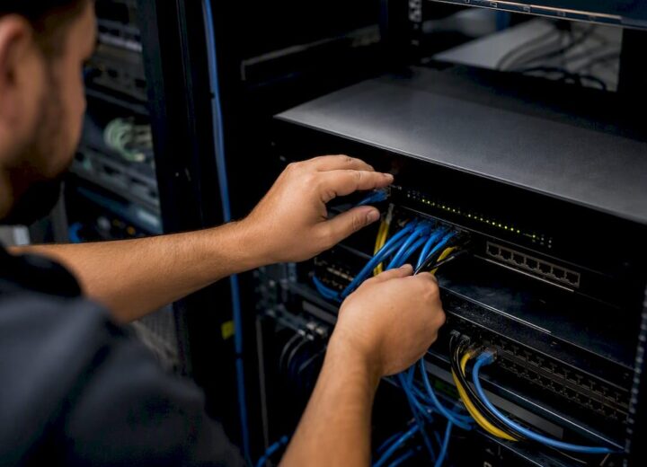 Hands adjusting network filtering device in school