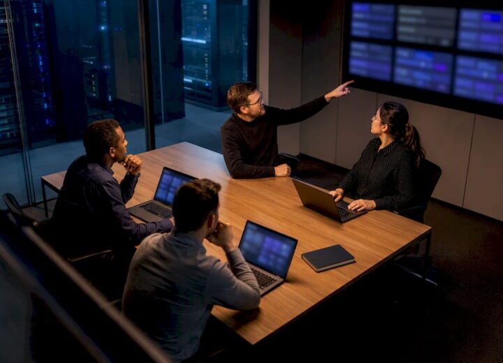 Network Change Management for IT Teams: The 5 Steps, Checklists & KPIs - Re-solution IT team reviewing planned network change