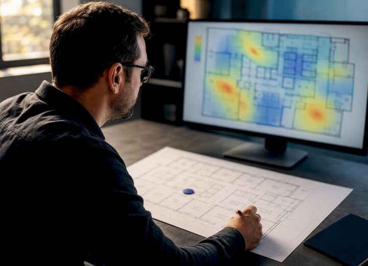 Avoid ±6–10 dB surprises: Predictive Wi‑Fi surveys for IT managers - Re-solution Specialist modelling Wi-Fi coverage on floorplan