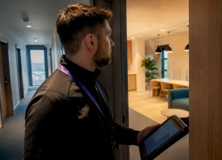 Engineer surveying Wi-Fi in student accommodation