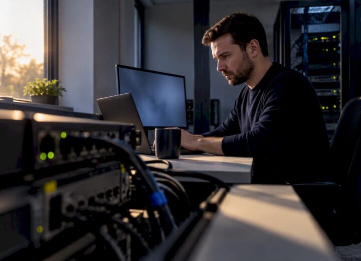 Engineer testing SD-WAN failover in network lab