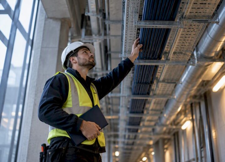 Standards Aligned Building Network Commissioning for Facilities Teams - Re-solution Engineer inspecting building network cabling