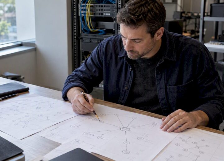 Architect comparing branch WAN topology plans