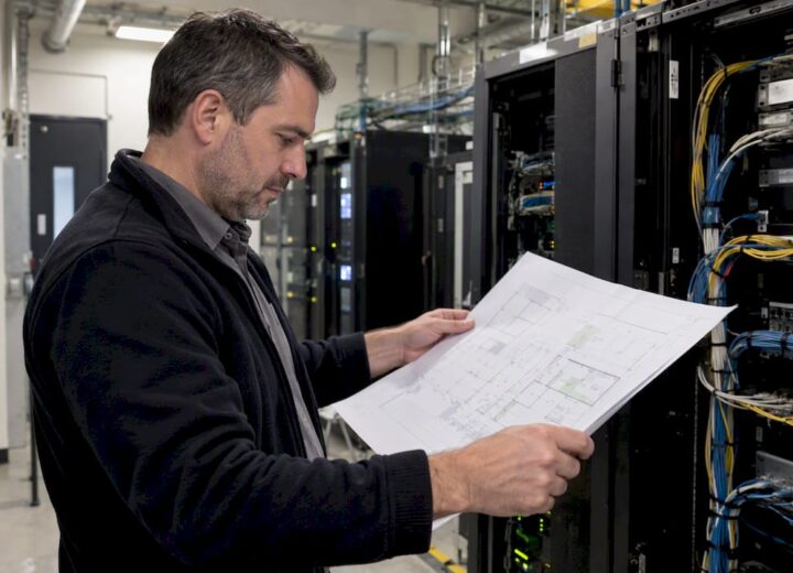 Network architect reviewing a fabric site plan